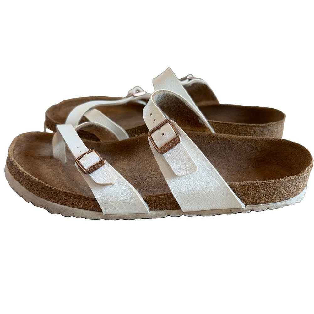Birkenstock Women's 40 9-9.5 Mayari White Birko-Flor Toe Loop Thong Sandals Cork